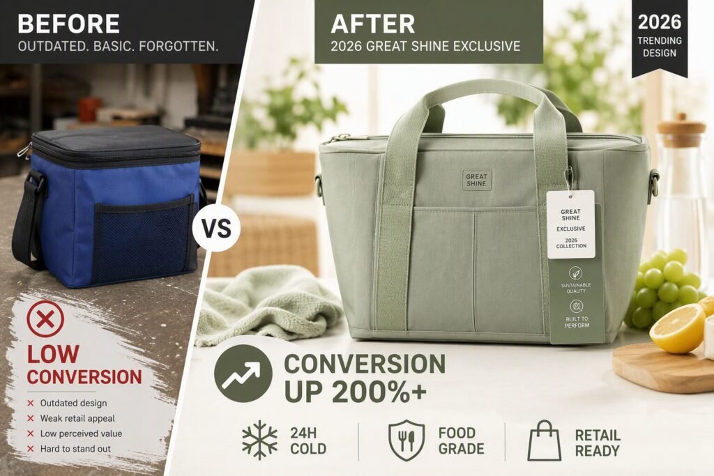 Before and after cooler bag retail conversion redesign