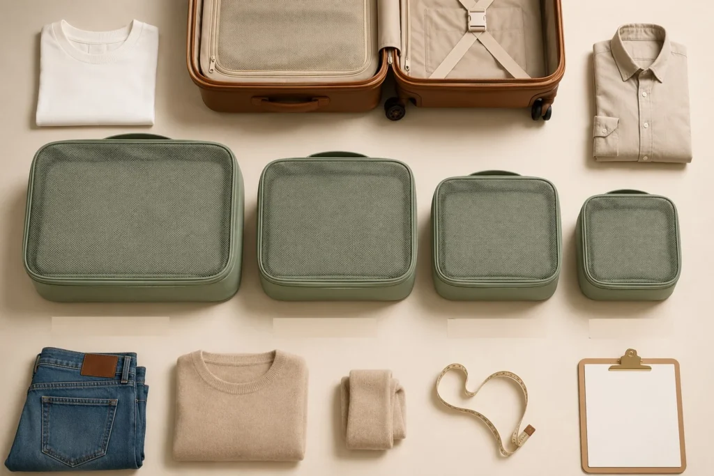 Travel packing cube size comparison XL L M S dimensions manufacturer