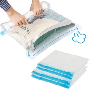 Vacuum storage bags stacked on factory inspection table