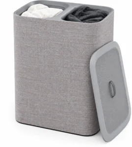 Gray rectangular laundry hamper with its lid removed