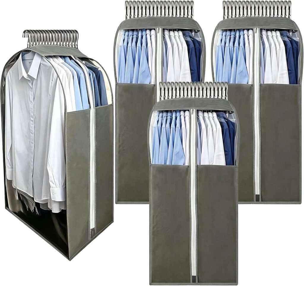 Garment covers with transparent windows and different hanging lengths