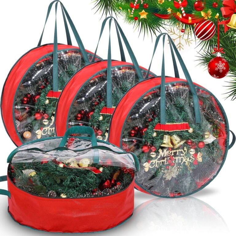 Assorted round wreath storage bags with red trim