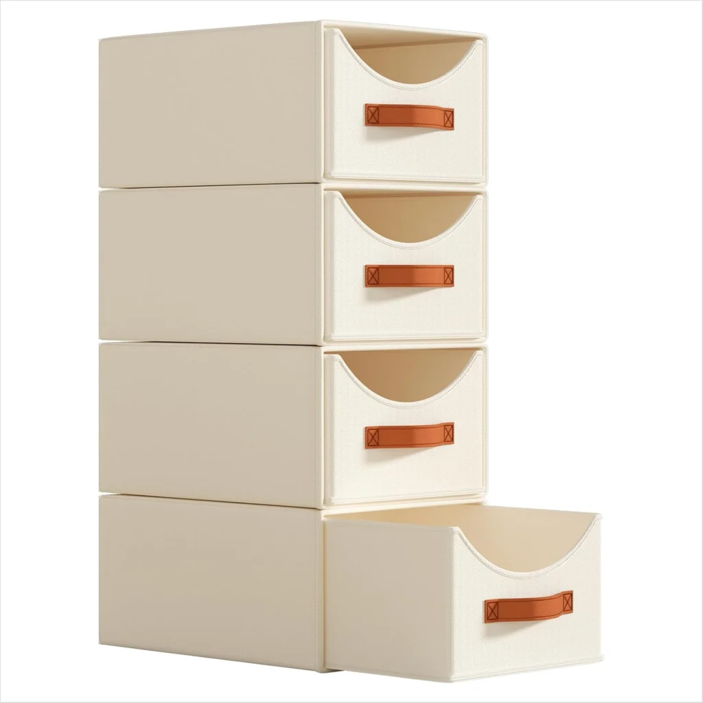 Stackable cream drawers with recessed handles