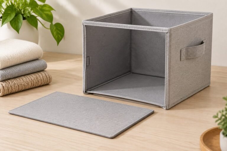 Gray fabric storage cube with a removable rigid insert