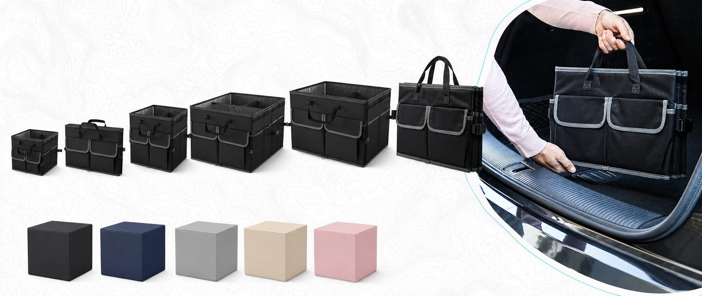 Multiple trunk organizer sizes and colors