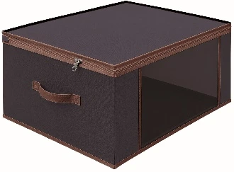 Project reference drawing of a bedding storage bag with side handles, a front clear window and a zippered opening