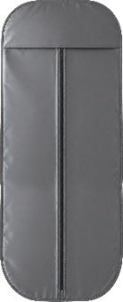 Reference drawing of a long grey garment cover with a front zipper
