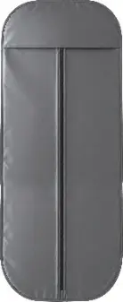 Reference drawing of a long grey garment cover with a front zipper