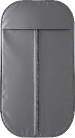 Reference drawing of a grey garment cover with a front zipper
