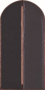 Reference drawing of a long dark garment cover with contrasting binding and a front zipper